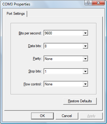 HyperTerminal settings